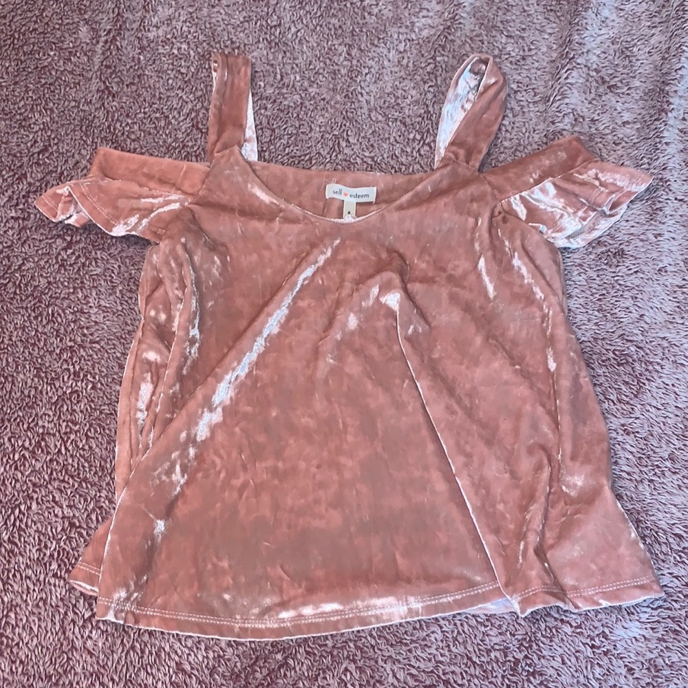 Crushed velvet cold shoulder top